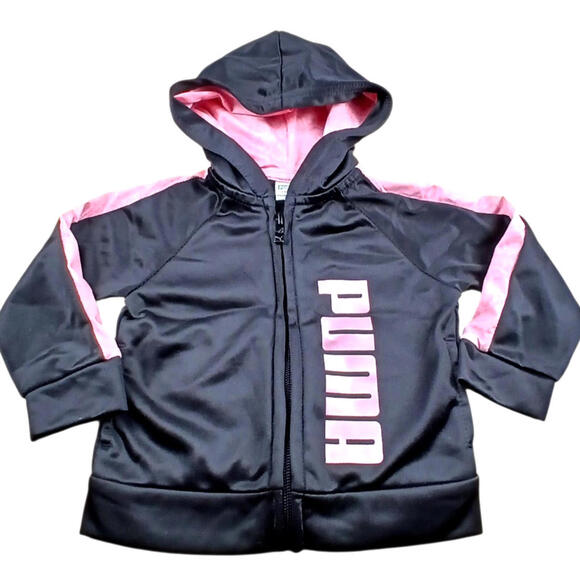 Puma Other - Puma Baby Girls Track Jacket 6-9M Pink Black Full Zip Hoodie Athletic